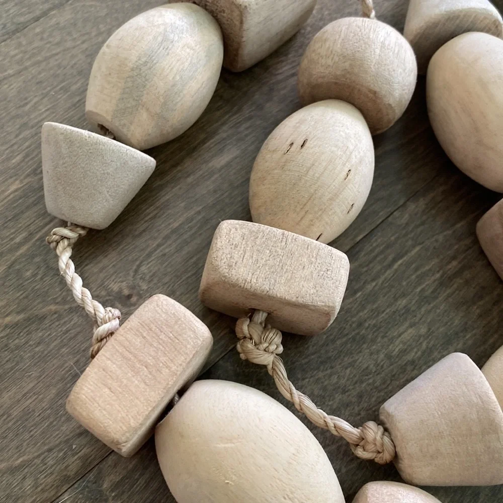 Natural Wood Oversized Wooden Home Decor Large Bead Garland Neutral Nautical - Picture 5 of 7